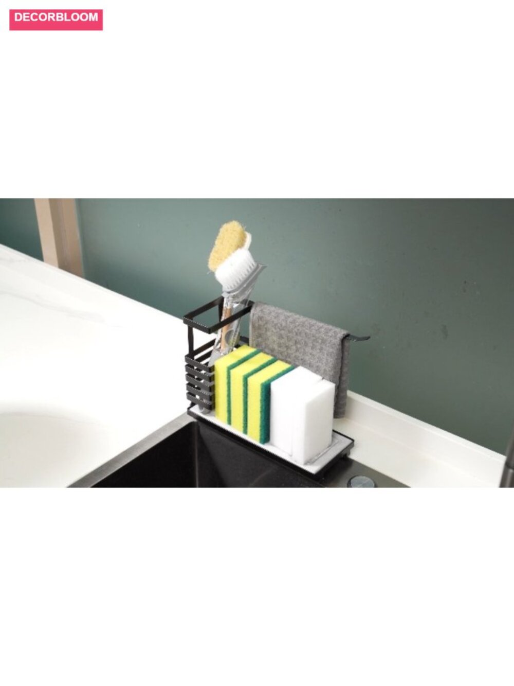 Stainless Steel Kitchen Sink Caddy with Diatomaceous Earth Base and Brush Holder - Picture 6 of 6